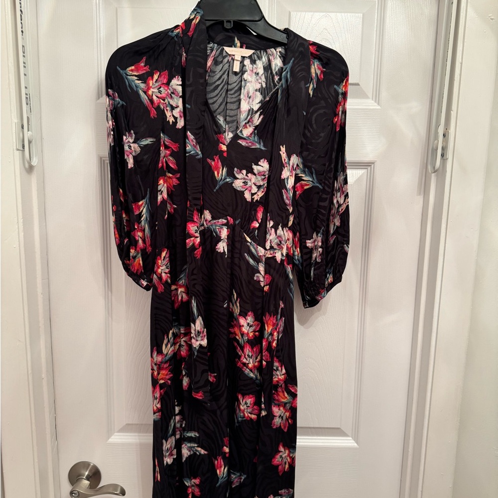 Rebecca Taylor Floral Black Dress with Pink and White Accents